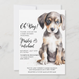 Watercolor Puppy Baby Boy Shower Invitation