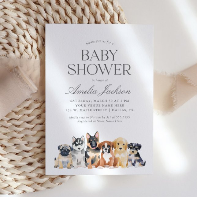 Watercolor Puppy Dog Baby Shower Invitation (Creator Uploaded)