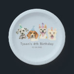 Watercolor Puppy Dog Kids Birthday Party Paper Plate<br><div class="desc">Cute paper plate for your child's puppy theme birthday party. Illustration of 4  dogs (dalmatian,  beagle,  pit bull terrier) with party hats. The text under them says "Tyson's 4th Birthday" and the date. Add your children's name here to customise the design.</div>