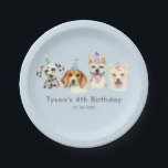 Watercolor Puppy Dog Kids Birthday Party Paper Plate<br><div class="desc">Cute paper plate for your child's puppy theme birthday party. Illustration of 4  dogs (dalmatian,  beagle,  pit bull terrier) with party hats. The text under them says "Tyson's 4th Birthday" and the date. Add your children's name here to customise the design.</div>