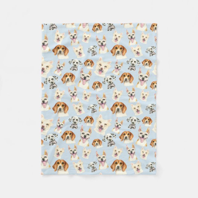 Watercolor Puppy Dog Pattern Fleece Blanket (Front)