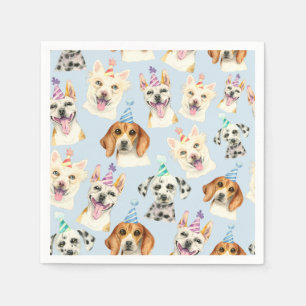 Watercolor Puppy Dog Pattern Kids Birthday Napkin