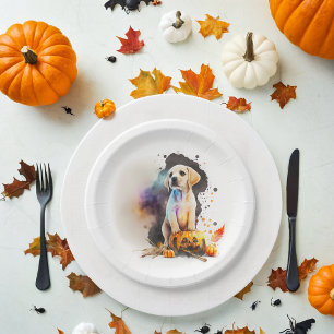Watercolor Puppy Halloween Paper Plate