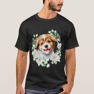 Watercolor Puppy Love with White Roses T-Shirt