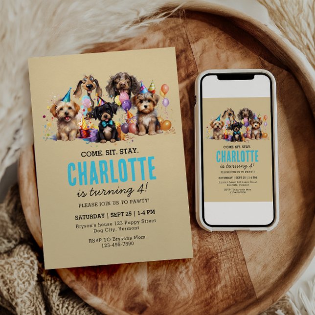 Watercolor Puppy Pawty Dog Birthday Invitation (Creator Uploaded)