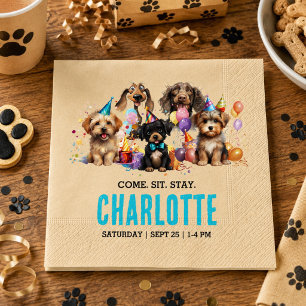 Watercolor Puppy Pawty Dog Birthday Napkin
