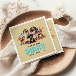 Watercolor Puppy Pawty Dog Birthday Napkin