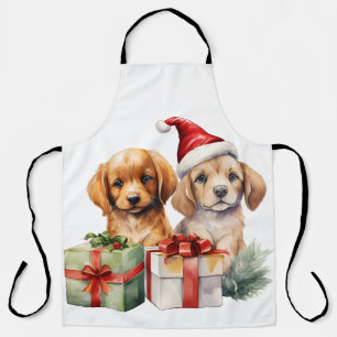 Watercolor Puppy with Gifts Apron