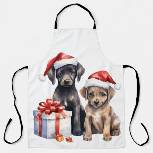 Watercolor Puppy with Gifts Apron