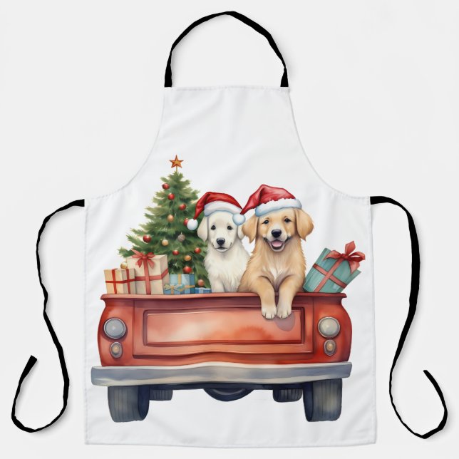 Watercolor Puppy with Gifts  Apron (Front)