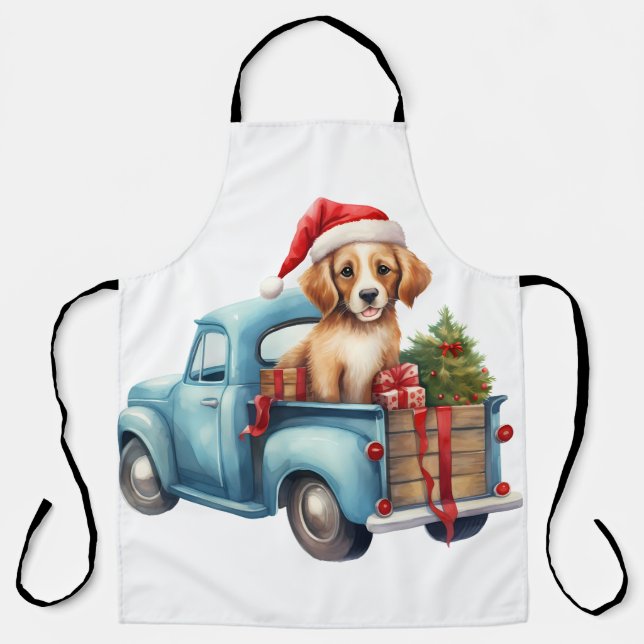 Watercolor Puppy with Gifts  Apron (Front)