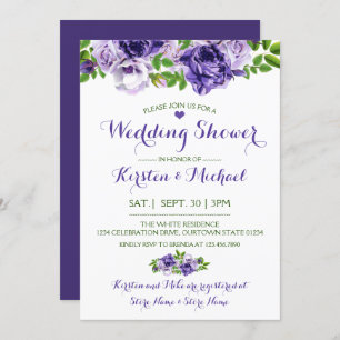 Watercolor Purp Floral Wedding Shower Invitation