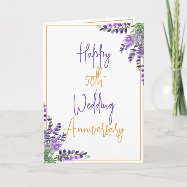 Watercolor Purple 50th Wedding Anniversary Card (Front)