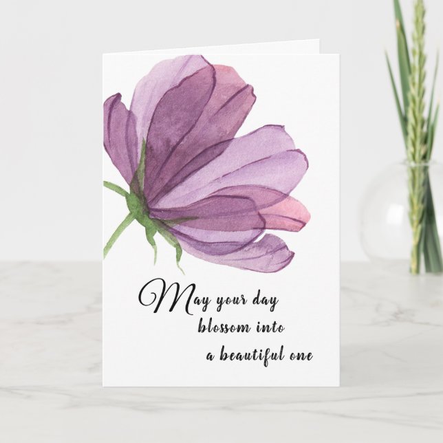 Watercolor Purple Add Name Elegant Birthday Wishes Card (Front)