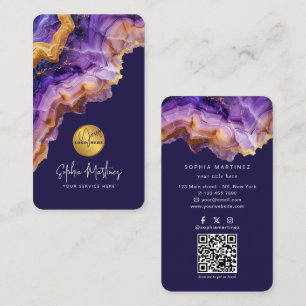 Watercolor Purple Agate gold glitter & QRCode Logo Business Card