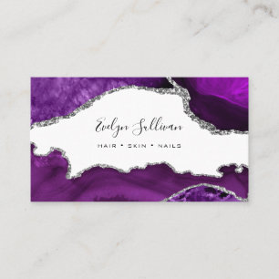 watercolor purple agate on black  business card