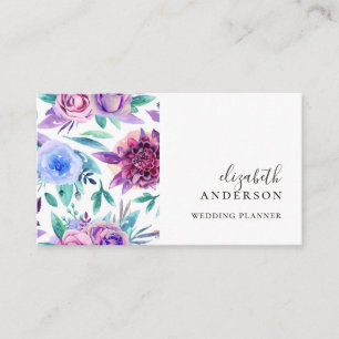 Watercolor purple and blue floral professional business card