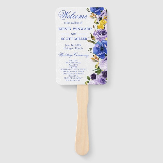 Watercolor Purple and Cream Flowers Wedding Hand Fan (Front)