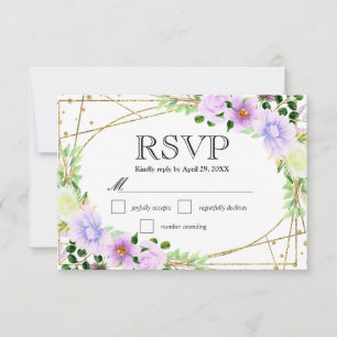 Watercolor Purple and Cream Flowers Wedding RSVP Card