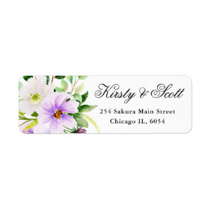 Watercolor Purple and Cream Summer Flowers address