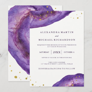 Watercolor Purple and Gold Geode Wedding II Invitation