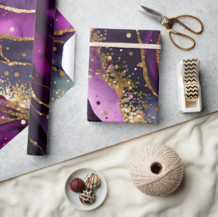Watercolor Purple and Gold Glitter Alcohol Ink Wrapping Paper