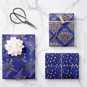 Watercolor Purple and Gold Ink Fantasy Pattern Wrapping Paper Sheet