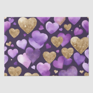 Watercolor Purple and Gold Ink Valentines Hearts Tissue Paper