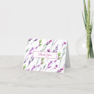 Watercolor Purple and Green Flowers Thank You Card