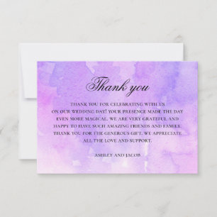 Watercolor purple and lilac calligraphy wedding thank you card