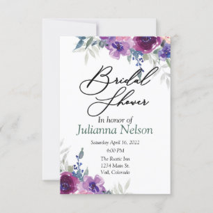 Watercolor purple and mauve floral  invitation