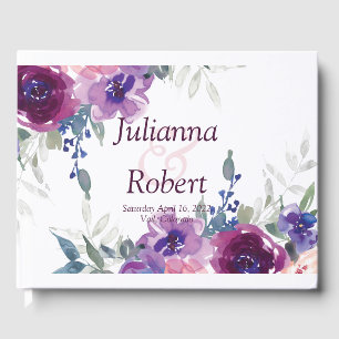 Watercolor purple and mauve floral wedding gues guest book