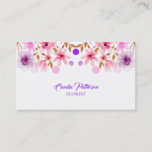 Watercolor Purple And Pink Flowers Business Card