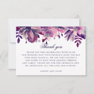 Watercolor purple and pink flowers. Floral wedding Thank You Card