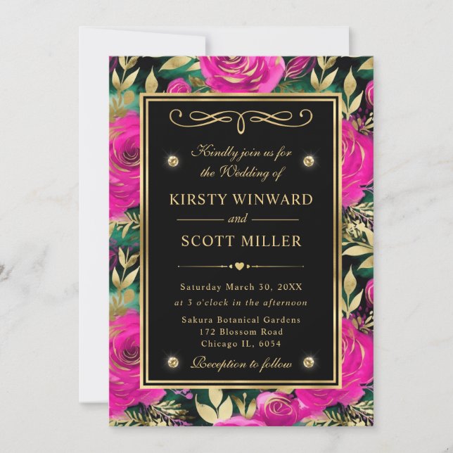 Watercolor Purple and Teal Flowers Wedding Invitation (Front)