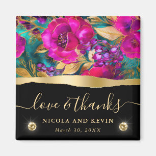 Watercolor Purple and Teal Flowers Wedding Magnet