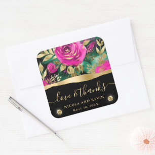 Watercolor Purple and Teal Flowers Wedding Square Sticker