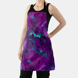 Watercolor Purple and Teal Marble Galaxy Apron