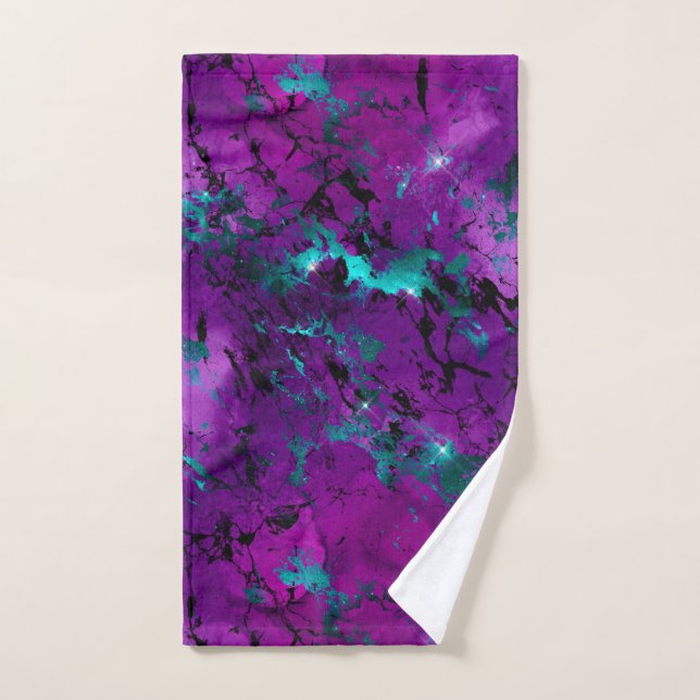 Watercolor Purple and Teal Marble Galaxy Hand Towel (Hand Towel)