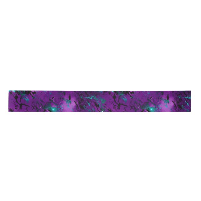 Watercolor Purple and Teal Marble Galaxy Satin Ribbon (Front)