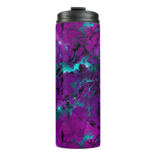 Watercolor Purple and Teal Marble Galaxy Thermal Tumbler