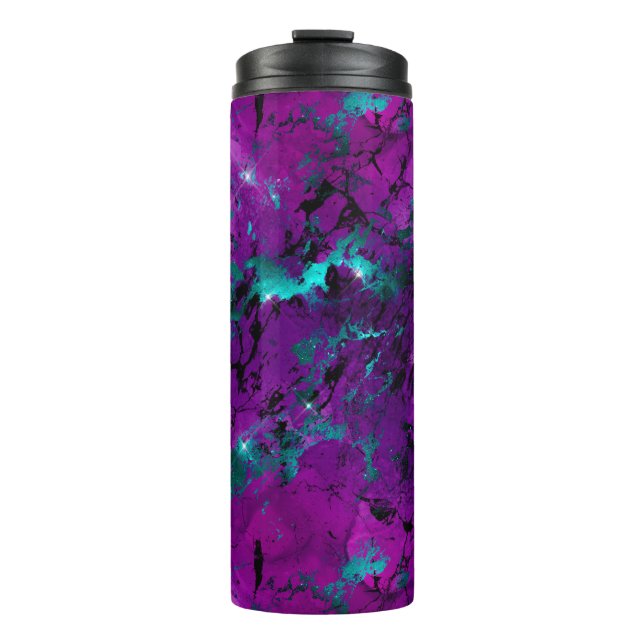 Watercolor Purple and Teal Marble Galaxy Thermal Tumbler (Front)