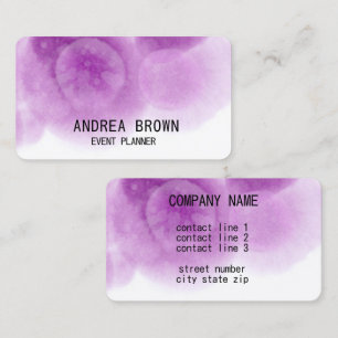 watercolor purple and white double sided custom business card