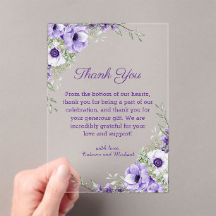 Watercolor Purple Anemone Floral Thank You Acrylic Invitations