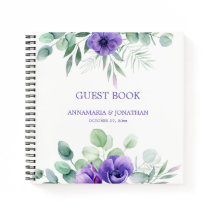Watercolor Purple Anemones Floral Guest Book
