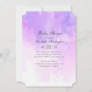 Watercolor purple baby shower. Lavender modern Invitation