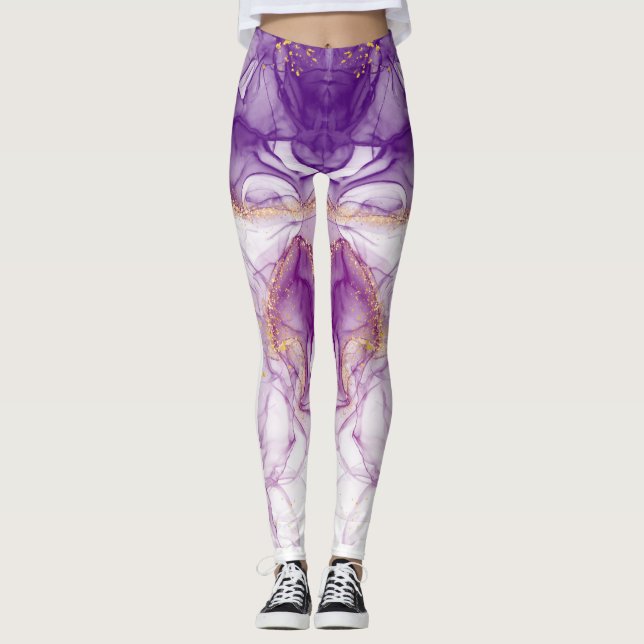 Watercolor Purple Background with Golden Foils Leggings (Front)