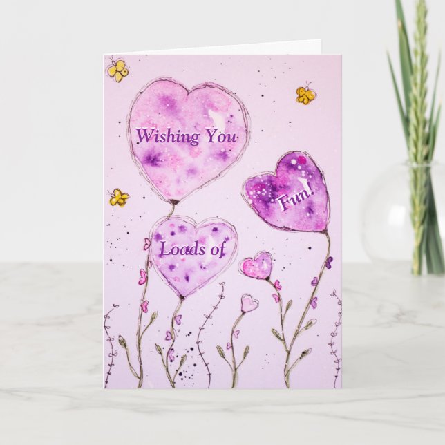 Watercolor Purple Balloons Birthday Wishes Card (Front)