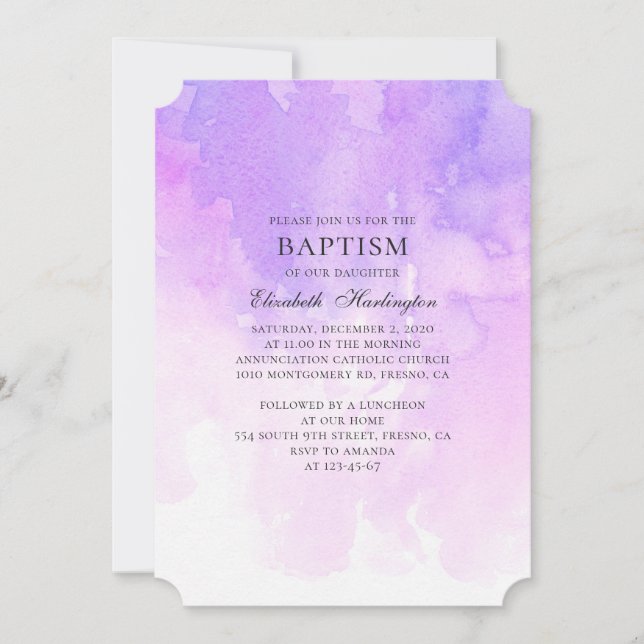 Watercolor purple baptism. Lavender simple modern Invitation (Front)