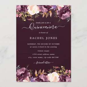 Watercolor Purple Bloom Quinceanera Invitation